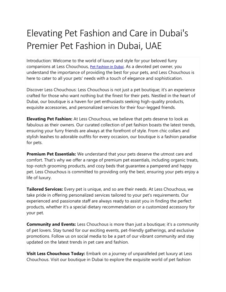 elevating pet fashion and care in dubai s premier