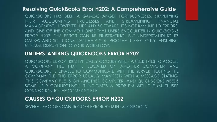 resolving quickbooks error h202 a comprehensive guide