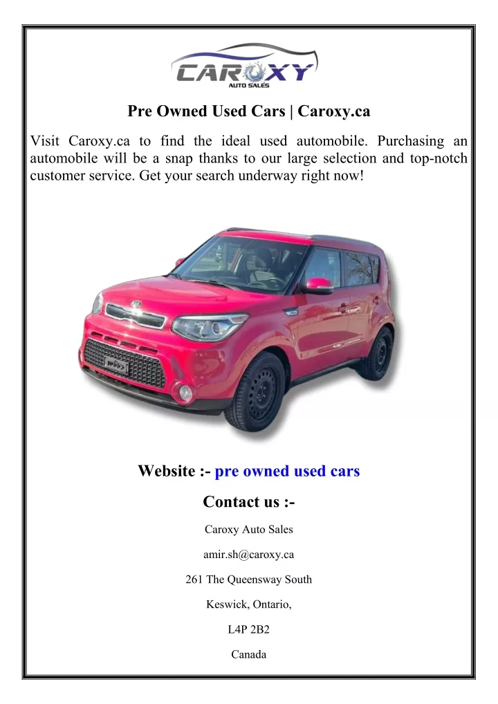 pre owned used cars caroxy ca