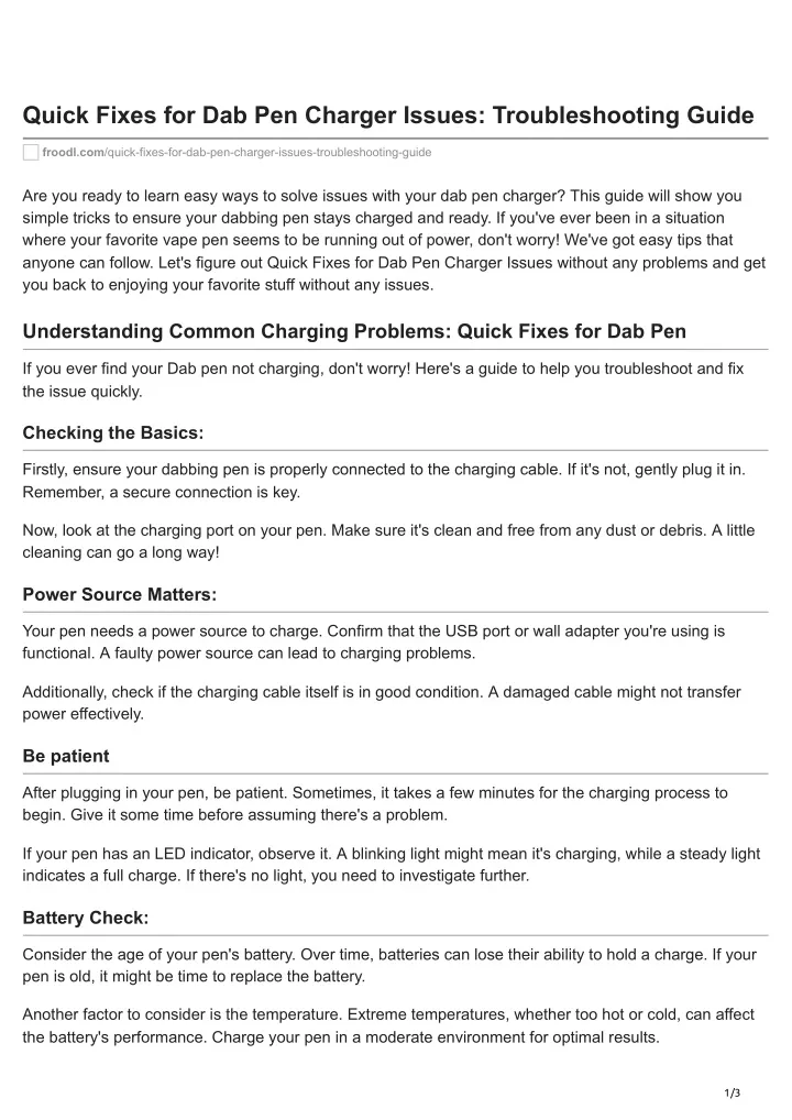 quick fixes for dab pen charger issues