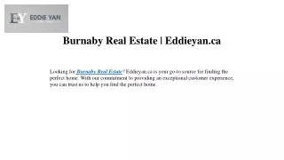 Burnaby Real Estate Eddieyan.ca