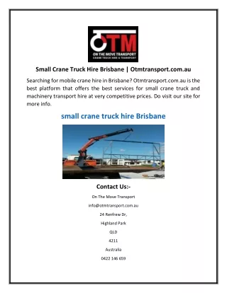 Small Crane Truck Hire Brisbane  Otmtransport.com.au