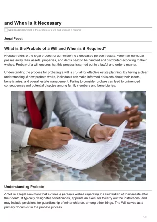 What is the Probate of a Will and When is it Required?