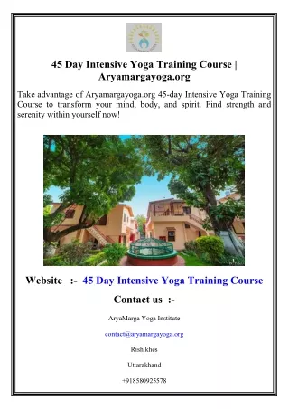 45 Day Intensive Yoga Training Course  Aryamargayoga.org