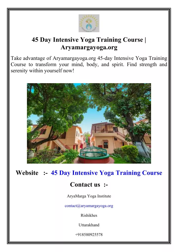 45 day intensive yoga training course