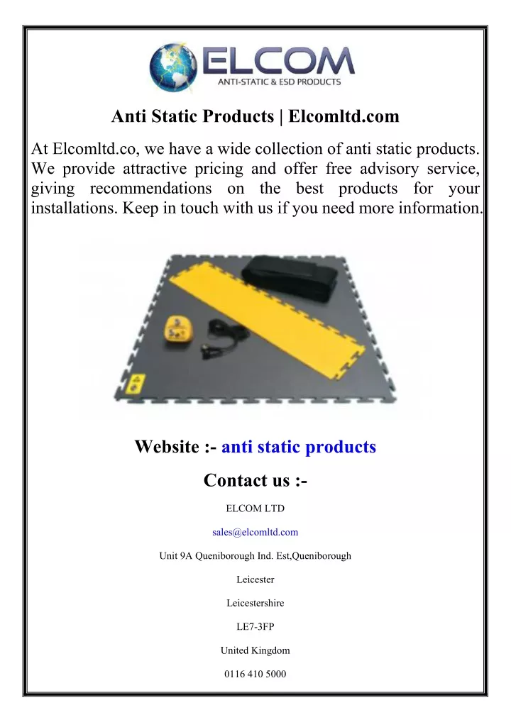 anti static products elcomltd com