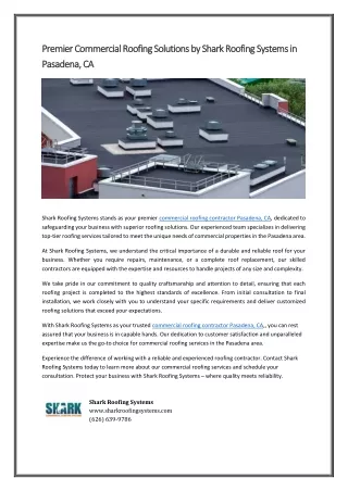 Premier Commercial Roofing Solutions by Shark Roofing Systems in Pasadena
