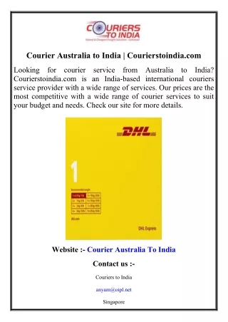 Courier Australia to India  Courierstoindia.com