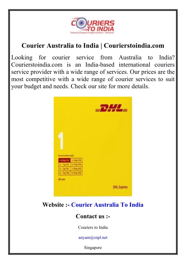 courier australia to india courierstoindia com