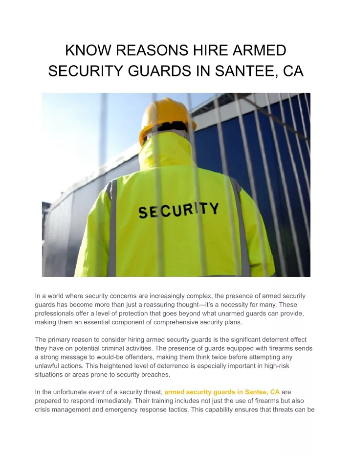 know reasons hire armed security guards in santee