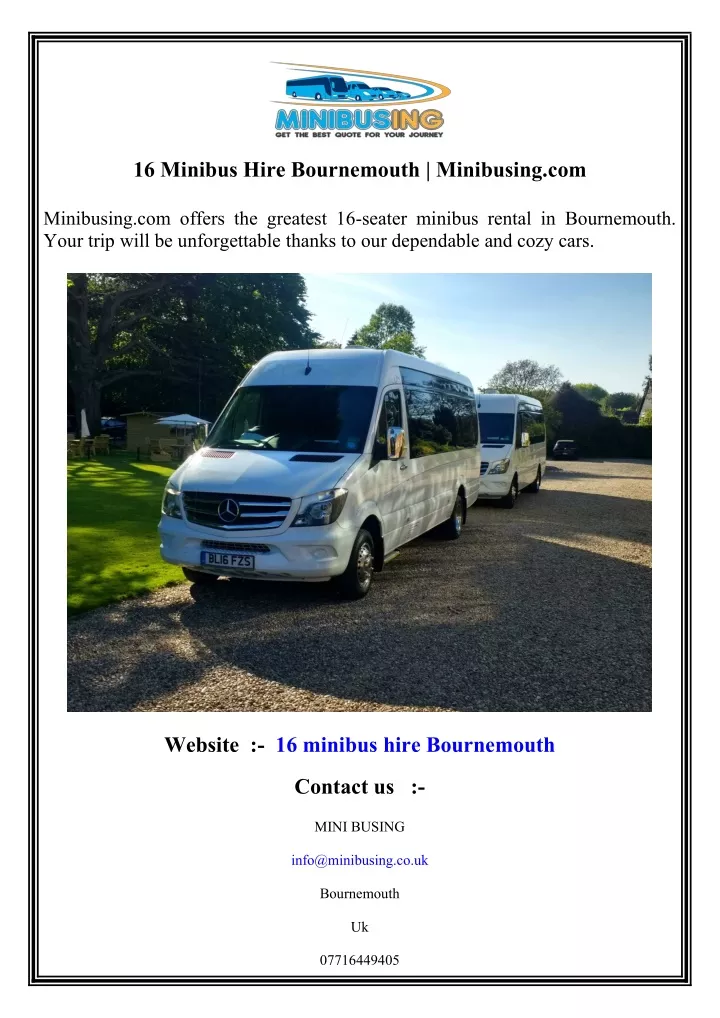 16 minibus hire bournemouth minibusing com