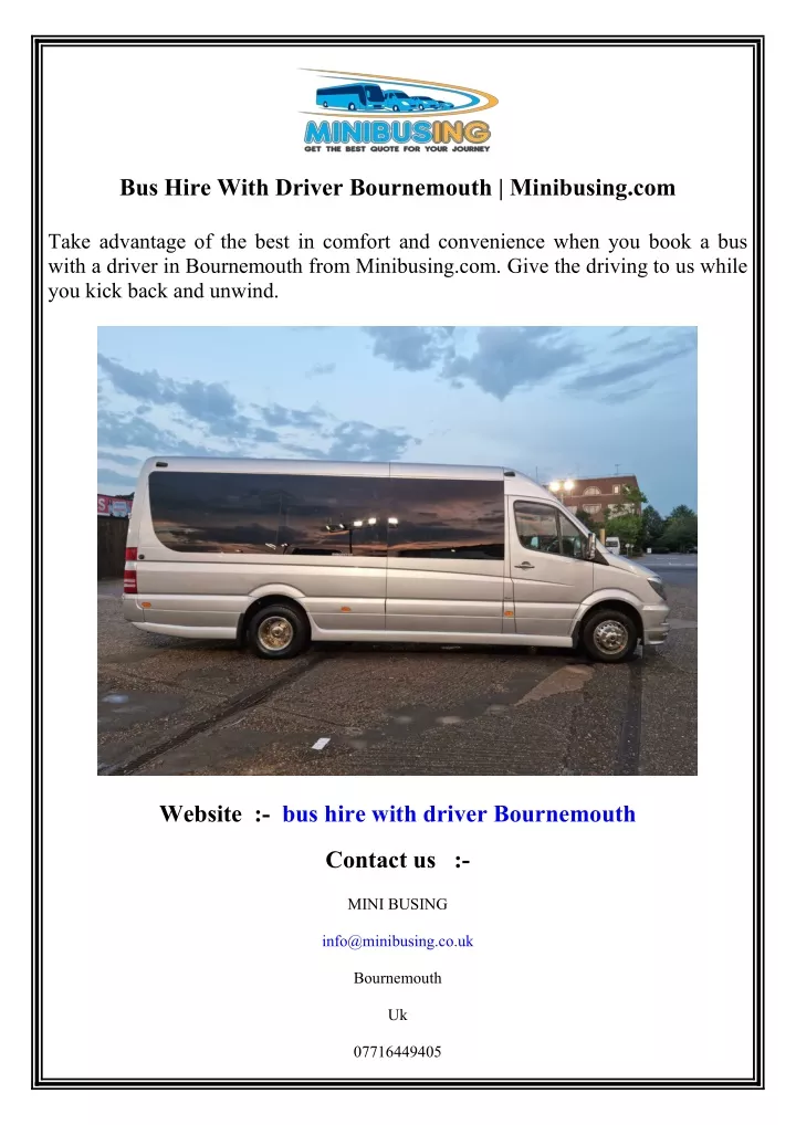 bus hire with driver bournemouth minibusing com