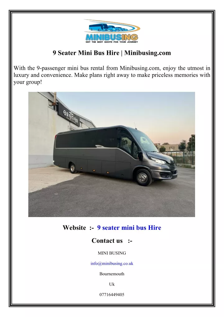 9 seater mini bus hire minibusing com