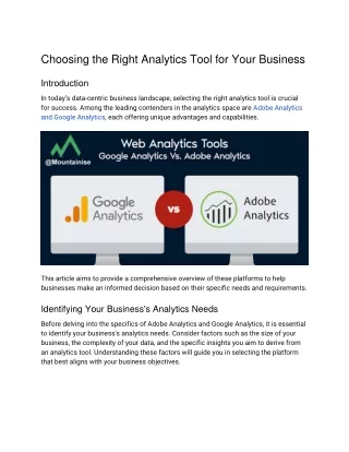 choosing the right analytics tool for your