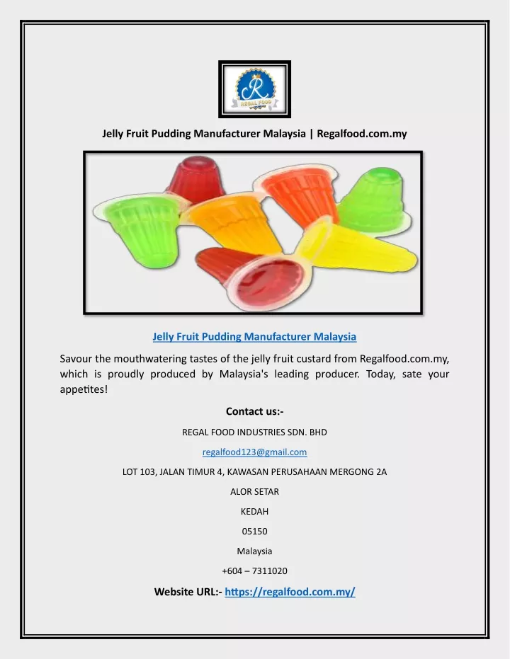 jelly fruit pudding manufacturer malaysia