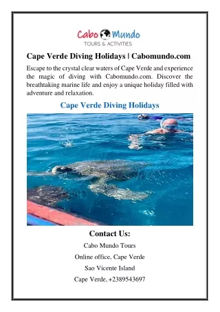 Cape Verde Diving Holidays  Cabomundo