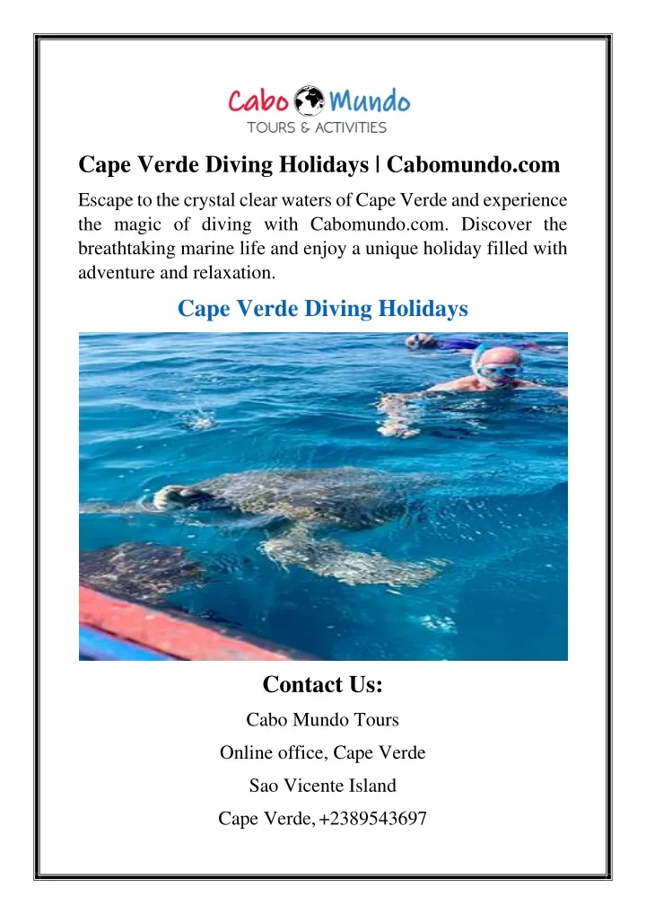 cape verde diving holidays cabomundo com