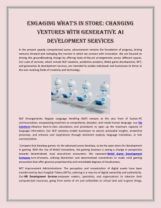 Engaging What's in Store Changing Ventures with Generative Ai Development Services