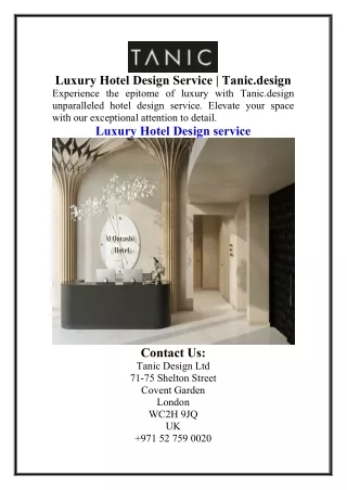 Luxury Hotel Design Service  Tanic.design