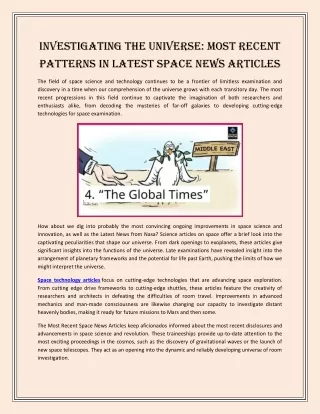 Investigating the Universe Most Recent Patterns in Latest Space News Articles