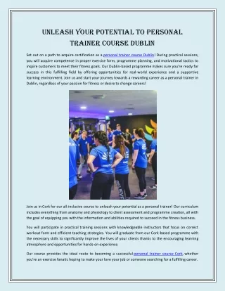 Unleash your potential to personal trainer course dublin