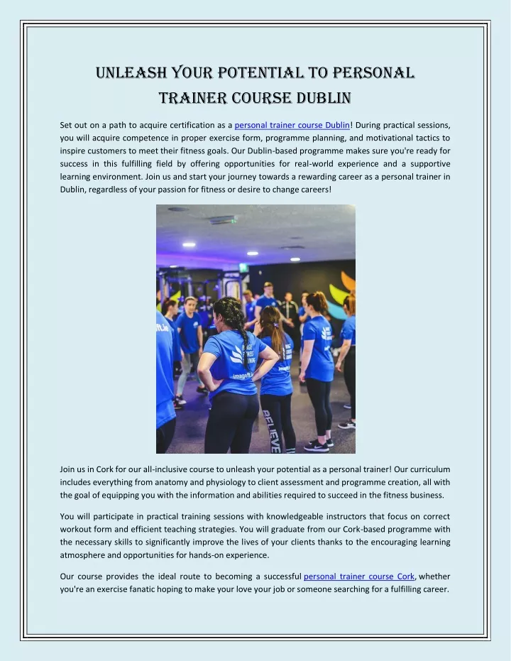 unleash your potential to personal trainer course