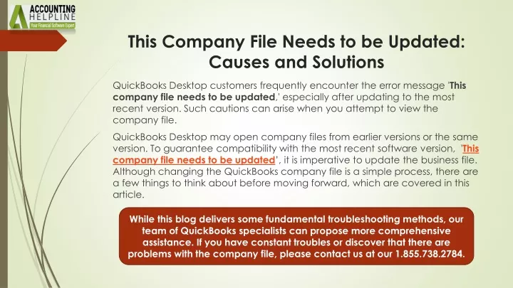 this company file needs to be updated causes and solutions