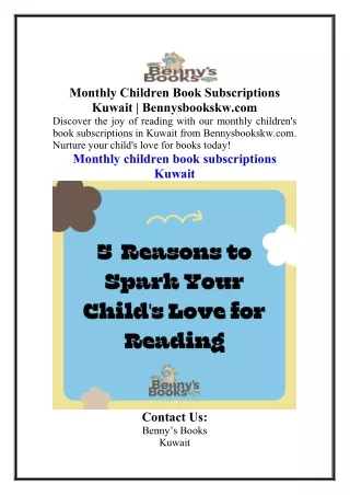 Monthly Children Book Subscriptions Kuwait  Bennysbookskw.com