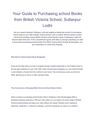 Your Guide to Purchasing school Books from British Victoria School, Sultanpur Lo