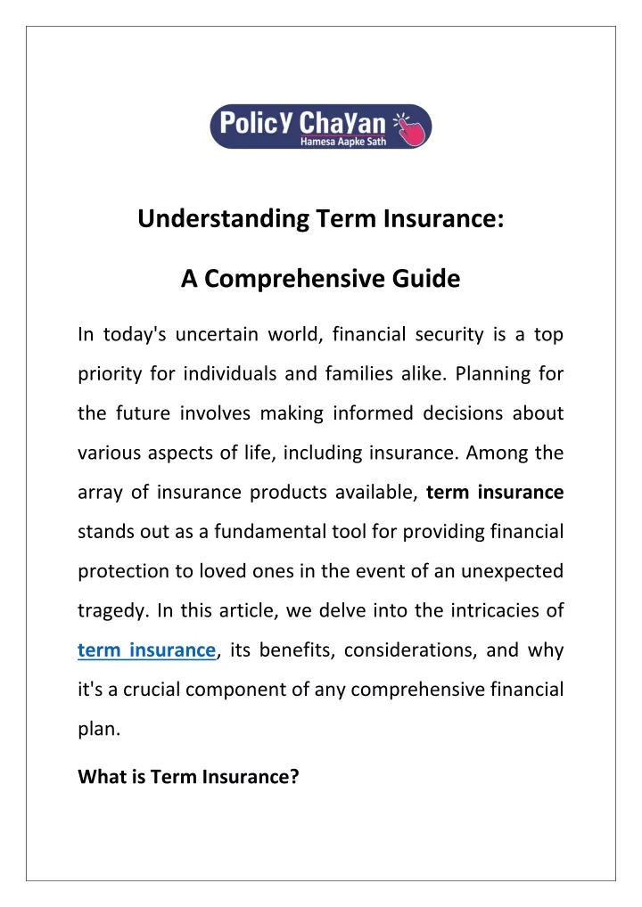 understanding term insurance