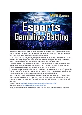 Cá Cược Thể Thao Điện Tử - Esport_ Cơ Hội Đầu Tư Sinh Lời tại W88 Mba