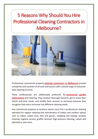 5 Reasons Why Should You Hire Professional Cleaning Contractors in Melbourne?