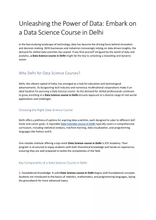 Unleashing the Power of Data: Embark on a Data Science Course in Delhi