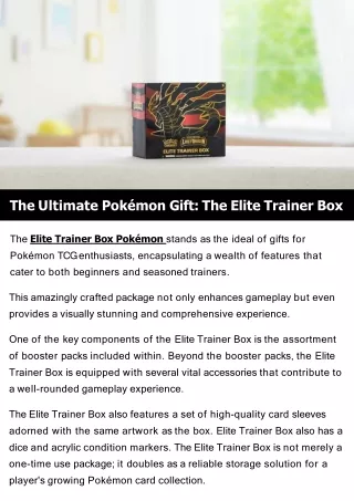 The Ultimate Pokémon Gift: The Elite Trainer Box