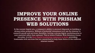 Improve Your Online Presence with Prisham Web Solutions