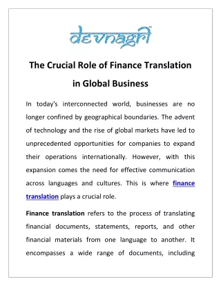 The Crucial Role of Finance Translation in Global Business