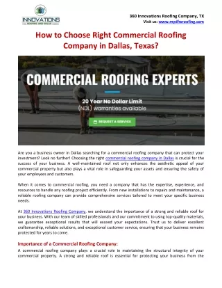 How to Choose Right Commercial Roofing Company in Dallas Texas - 360 Innovations Roofing Company