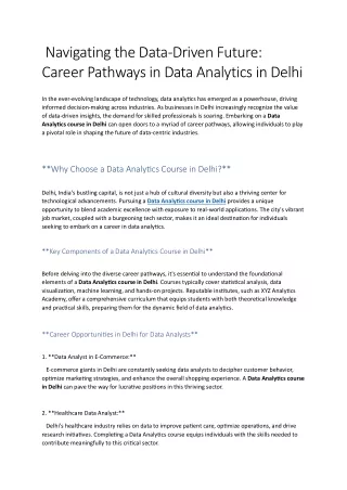 Navigating the Data-Driven Future: Career Pathways in Data Analytics in Delhi