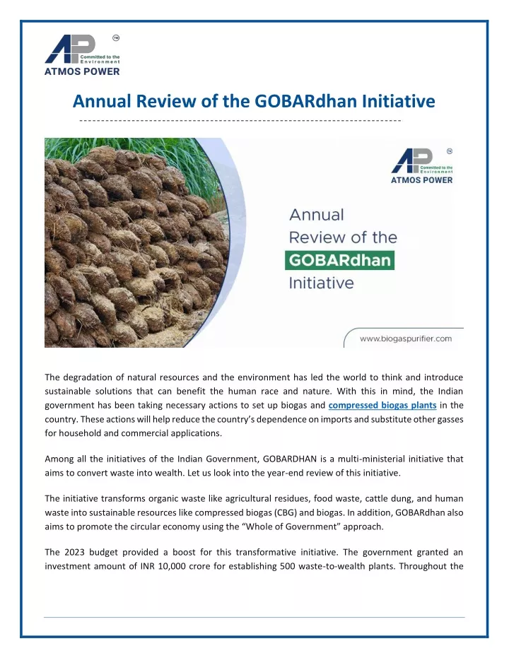 annual review of the gobardhan initiative