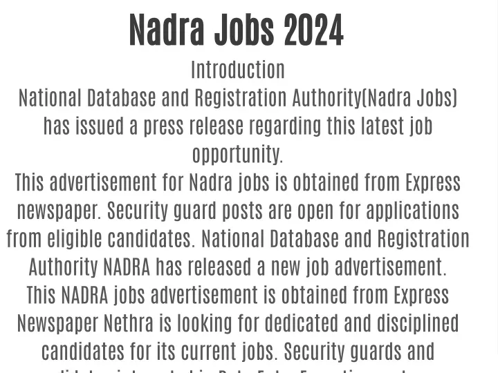 nadra jobs 2024 introduction