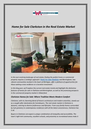 Home for Sale Clarkston in the Real Estate Market
