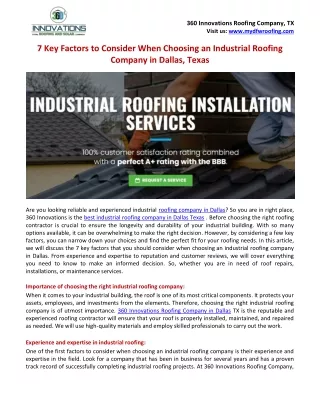 7 Key Factors to Consider When Choosing an Industrial Roofing Company in Dallas Texas