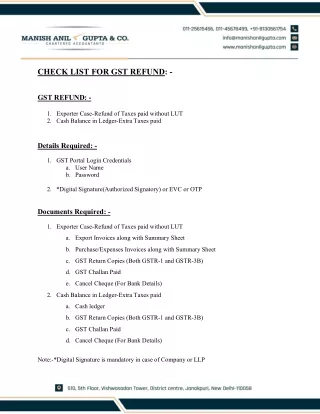 Check List for GST Refund