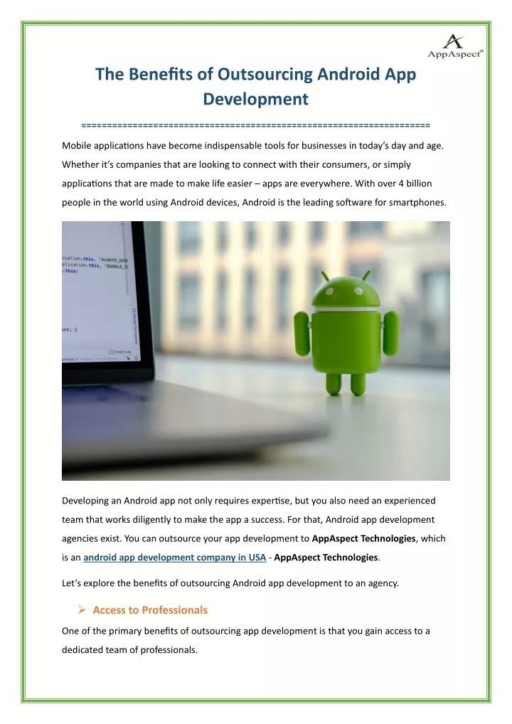 the benefits of outsourcing android