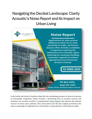 Clarity Acoustic's Noise Report and Its Impact on Urban Living