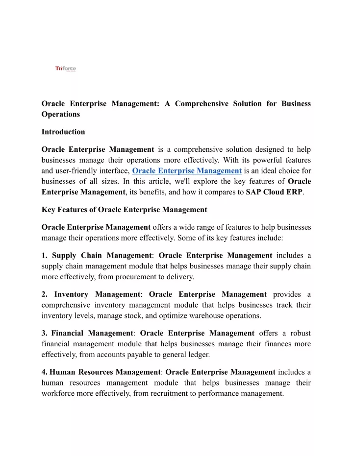 oracle enterprise management a comprehensive