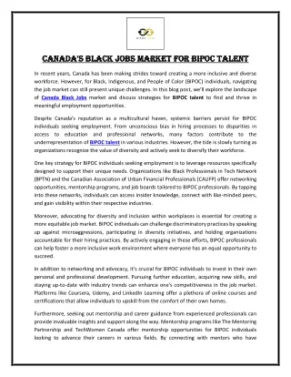 Canada's Black Jobs Market for BIPOC Talent