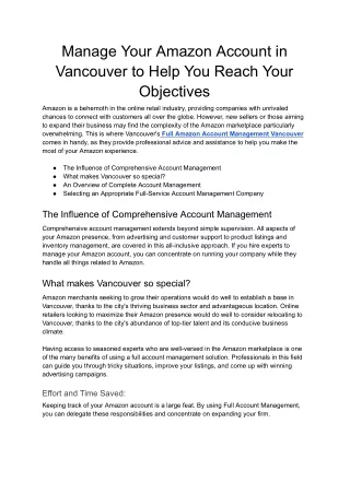 Manage Your Amazon Account in Vancouver to Help You Reach Your Objectives - Google Docs