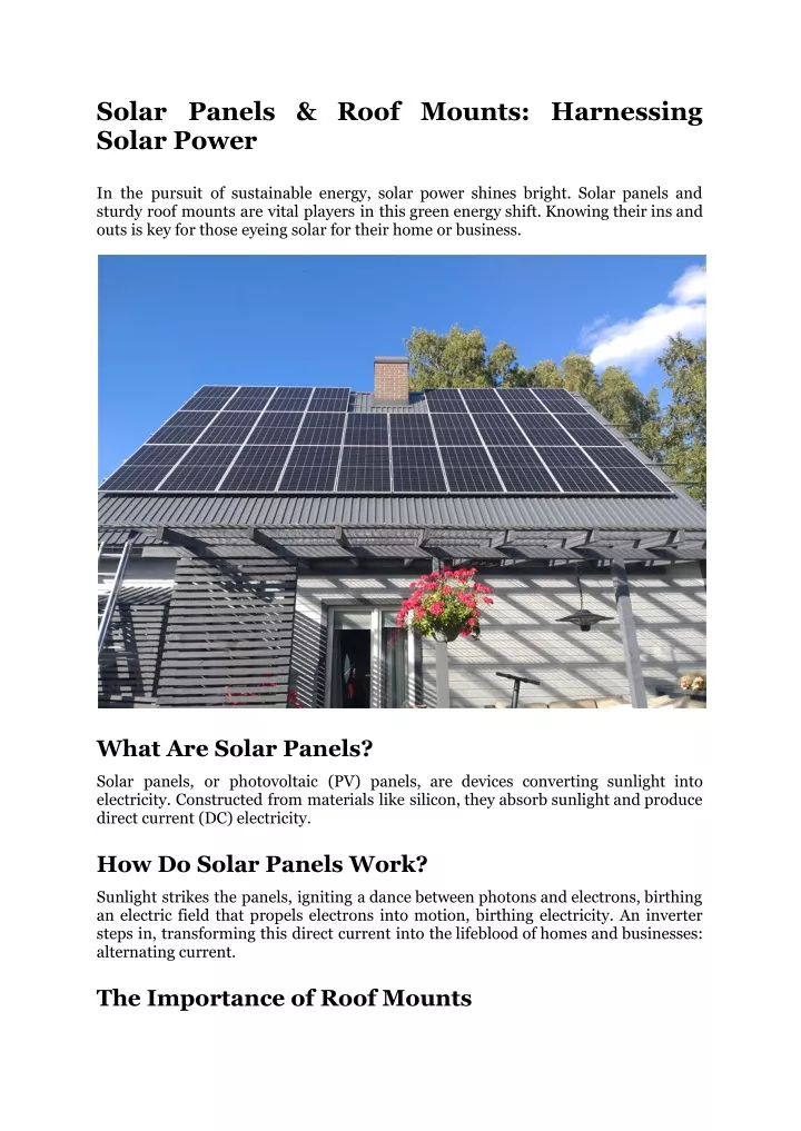 solar panels roof mounts harnessing solar power