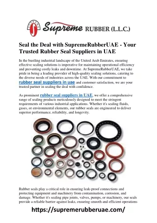 Seal the Deal with SupremeRubberUAE - Your Trusted Rubber Seal Suppliers in UAE